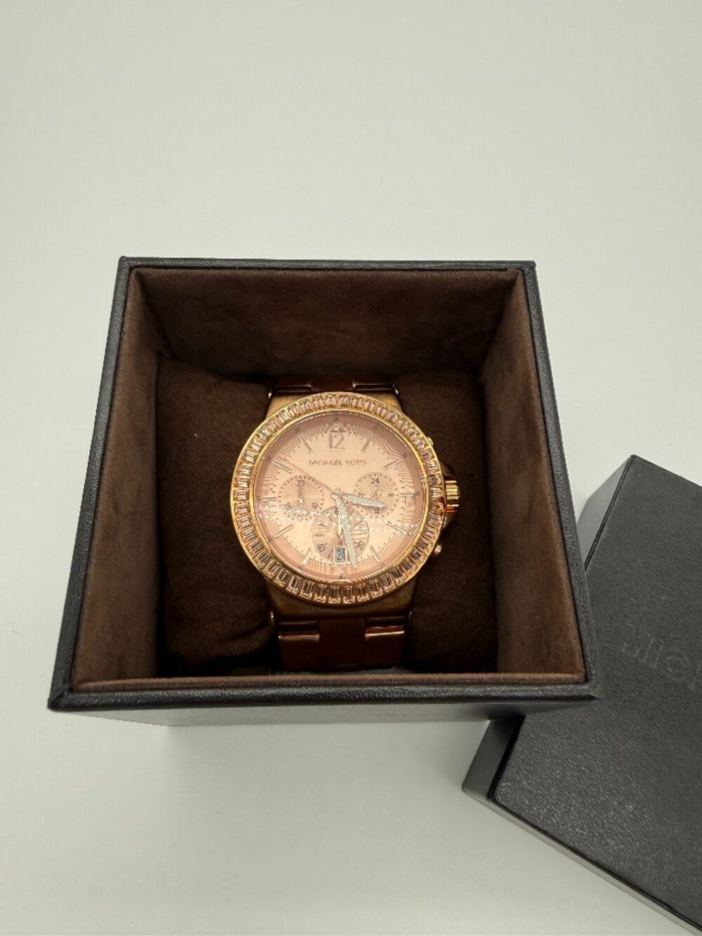 Michael Kors Rose Gold Tone Baguette Bezel Chronograph Ladies Watch MK5412 - Picture 2 of 7